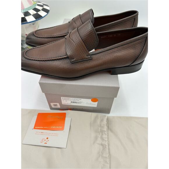 Men\'s Santoni Gannon, dark brown text Jared Leather, penny loafers size 12 US